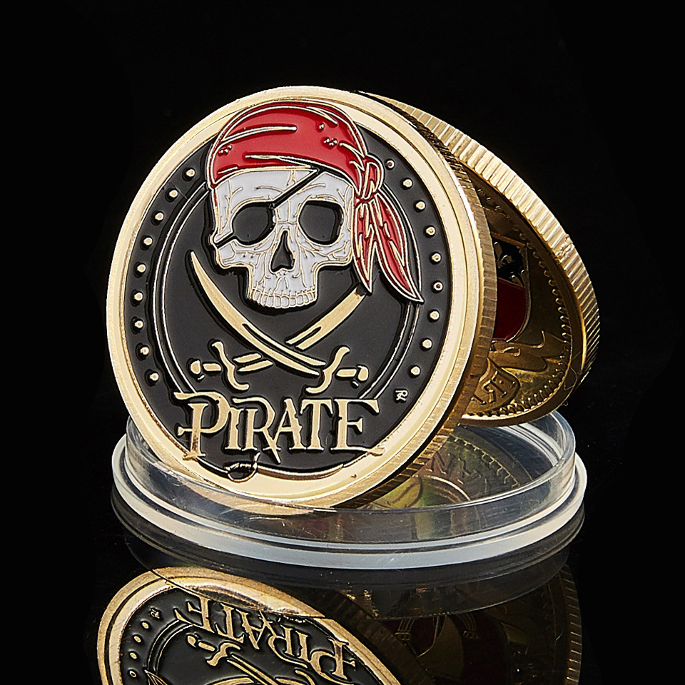 Movie Pirate Skull Gold Craft Aztec Coin Jack Sparrow Medallion Skull Medal Challenge Badge-image-602254056
