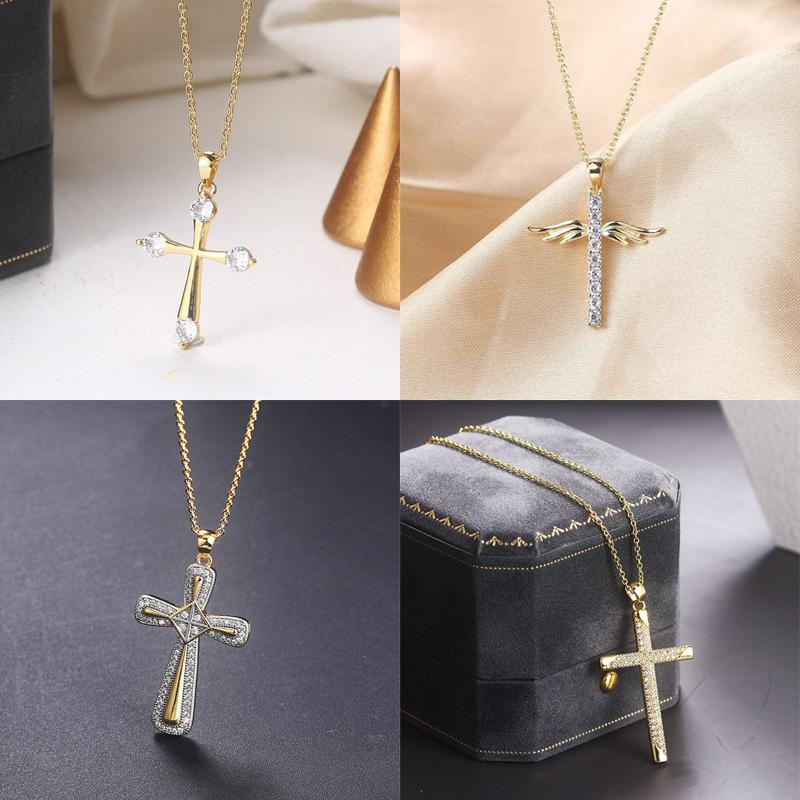 

Simple Fashion Cross Chain Necklace For Women Men Luxury Ladies Gold Jewelry Pendant Necklaces Crucifix Christian Ornament Gifts