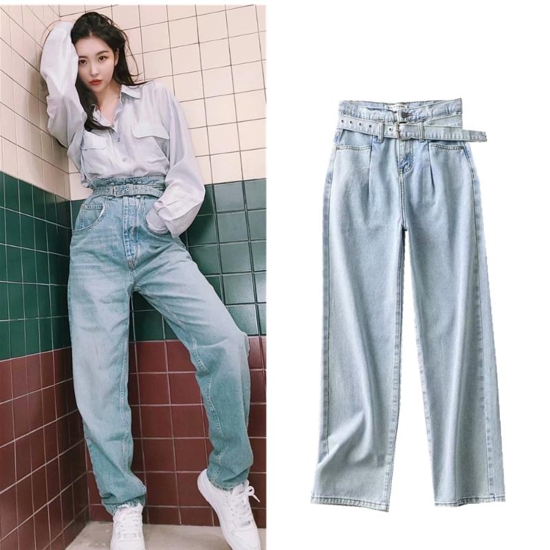 

KPOP TWICE EXO IU Seo Yea Ji summer new High Waist Jeans Women Pants Loose Wide Leg ladies Streetwear Fashion Straight trousers, Blue