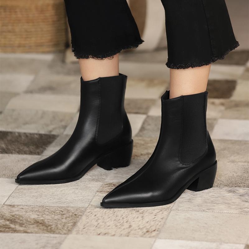 

Fashion Women Ankle Boots Winter Autumn 2020 Western Boots Women Shoes Leather Black Beige Brand Shoes Big Size 46