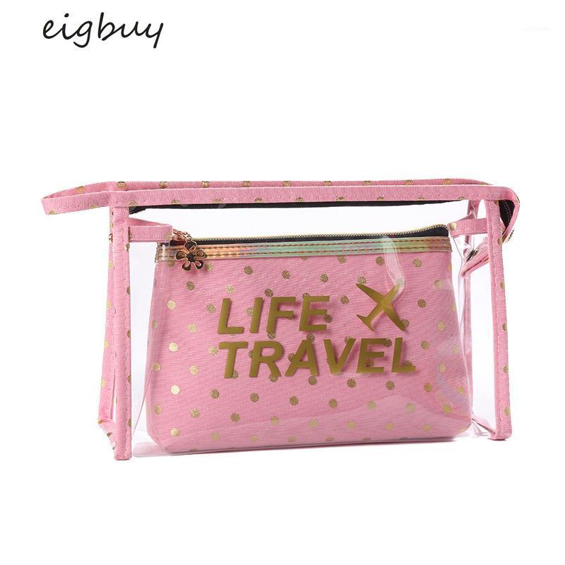 

2020 Fashion Dot Letter PVC Cosmetic Bag Korean Transparent Print Set Cosmetic Bag Travel 2pcs1, Pink