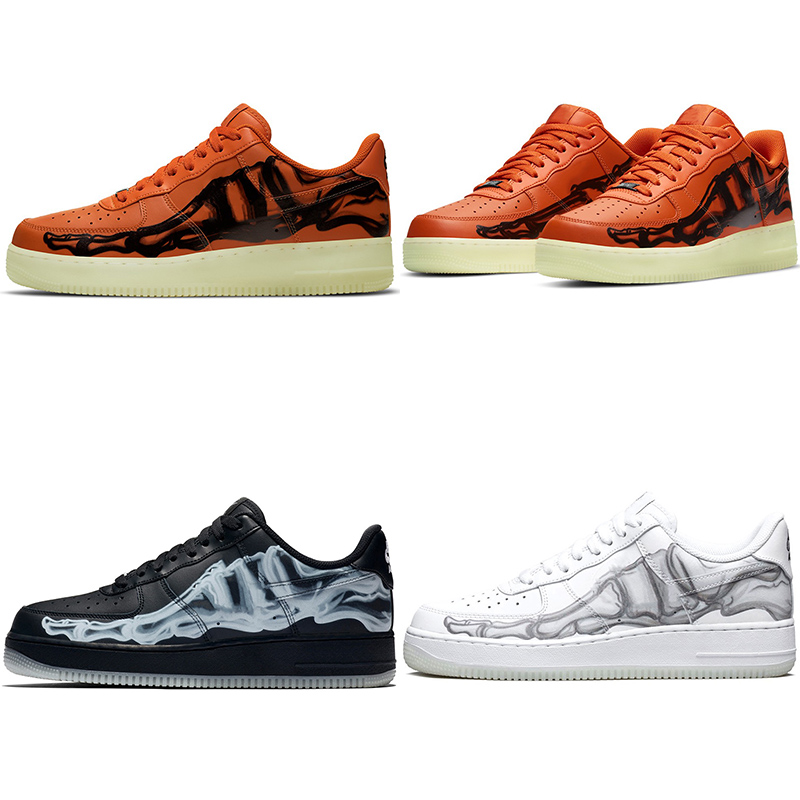 

Skeleton Halloween Bones Nightlight Visible Skateboard Shoes Mens low 1 Black White Orange Leading Designer Women Sneakers