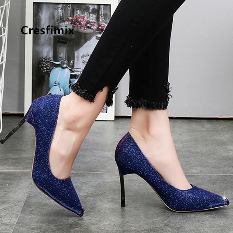 

Cresfimix Ladies Fashion Sweet High Quality Spring Comfortable Slip on High Heels Women Party Black Pumps Sapatos Azuis C9075