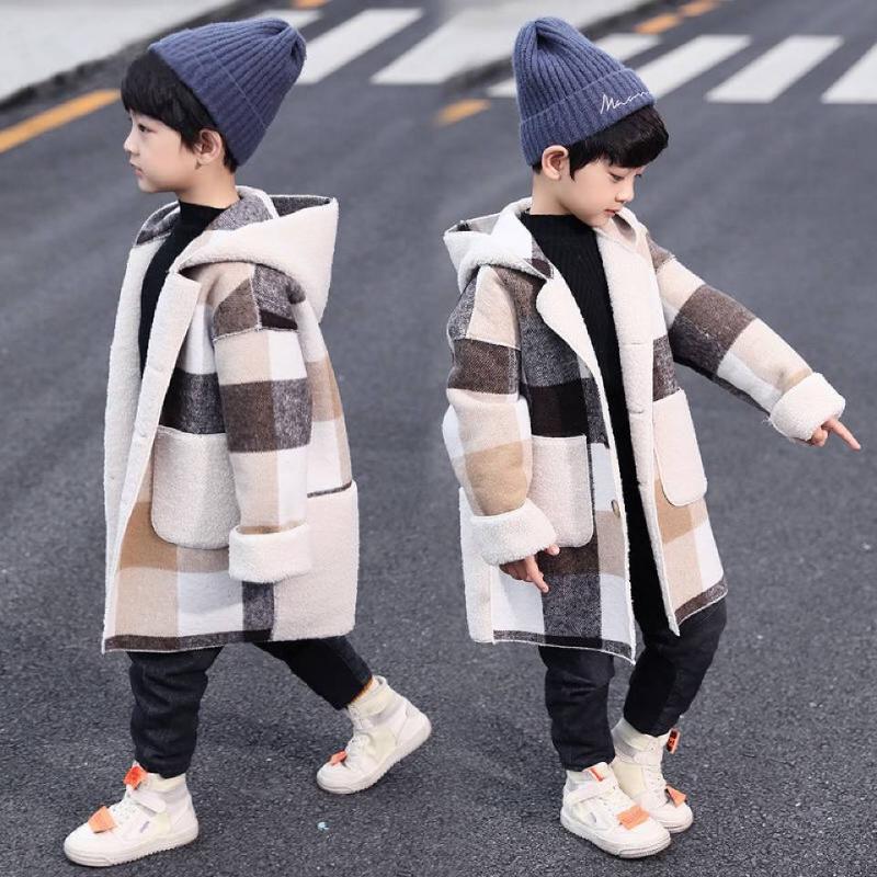 

Handsome Children Boys Hooded Jackets Coat 2020 New Autumn Winter Plaid Outerwear 2 Colors Baby Boy Coats For 2T-13 Yrs Wear, 002