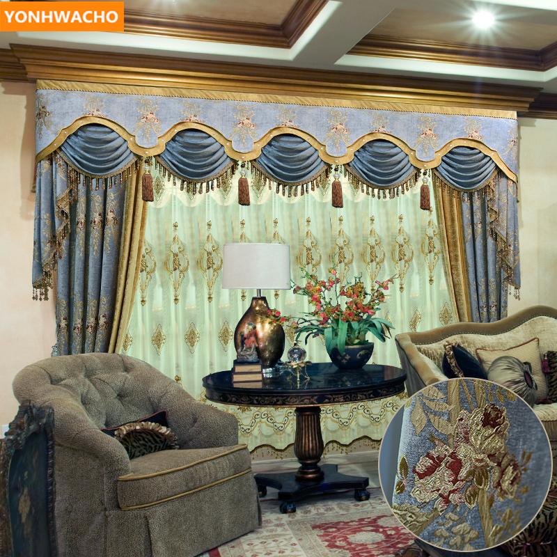 

Custom curtains Chenille Jacquard Atmosphere Upscale Super High Villa American cloth blackout curtain tulle valance drapes N804, As pic