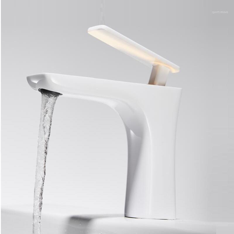 

Basin faucet gold and white sink faucet single lever hot and cold bathroom basin sink mixer brass water tap1