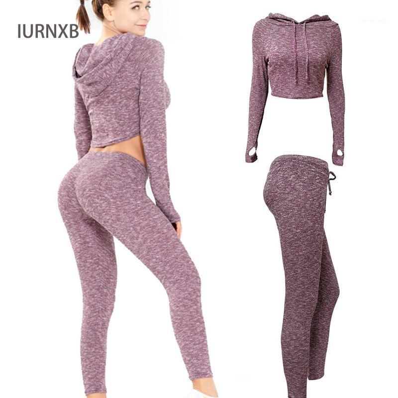 

Women Gym set Fitness Sports Yoga Hooded Long Sleeve Shirts High Waist Running Leggings Workout Pants Sport Outfit1, Red