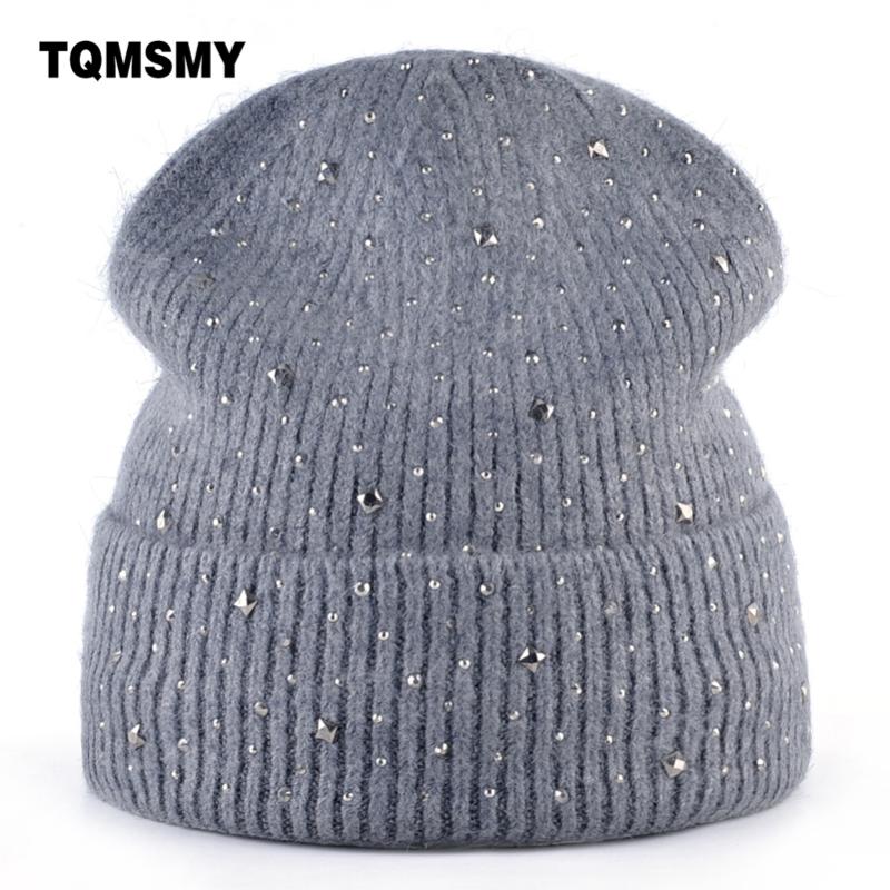 

TQMSMY Diamonds stripe hats for women winter Beanies girls Knitting wool skullies woman's double layer bone turban cap gorros, White