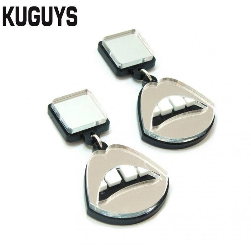 

KUGUYS Acrylic Silver Color Mirror Lips Drop Earrings for Women HipHop Rock Earring Woman Jewelry Pendientes Female Oorbellen
