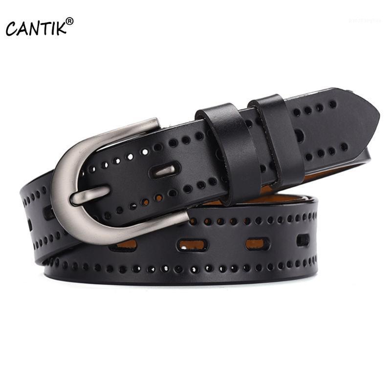 

Belts CANTIK Fashion Design Hole Hollowed Decorative Buckles Women's Quality Genuine Leather Clothing Accessories 1.8cm FCA074, Black;brown