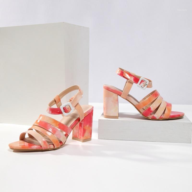 

DDYZHY Summer women's sandals block high heels platform color matching ladies shoe buckle strap open toe sandals large size 421, Orange