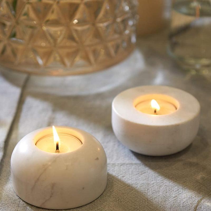 

Natural Marble Pillar Candle Holder, Light Votive Holder for Festival Party Table Decor-Two Sided Available