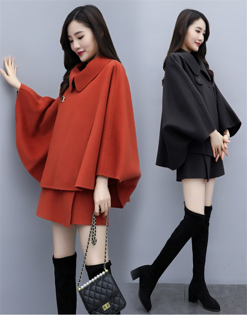 

2021 Elegant 2 for Women Winter Wool Mantle Shorts Defines New Vintage Two Top Piece and Short Fashion Sets Clothes CSOS, Black