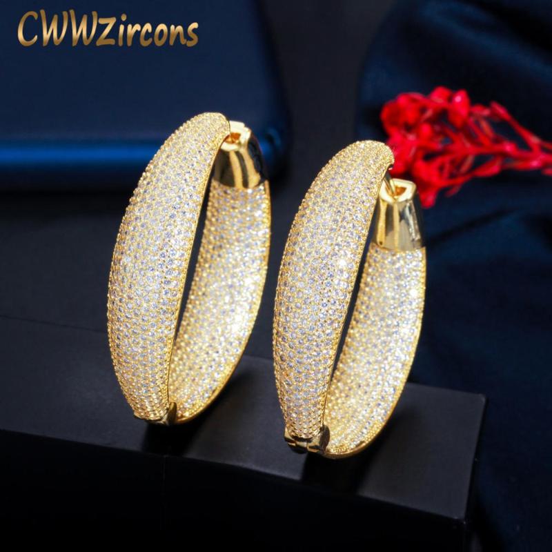 

CWWZircons Super Luxury Micro Pave Cubic Zirconia Stone Round Big Gold Hoop Earring for Women Fashion Dubai Bridal Jewelry CZ793