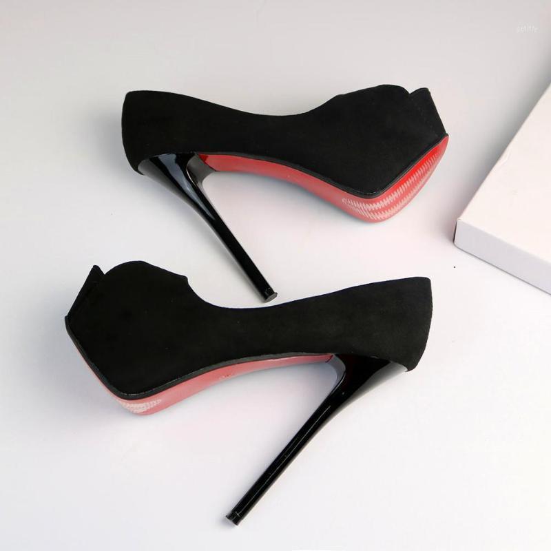 

14 Cm Suede Super High Heels Fish Mouth Single Shoes Thin Heels Party Pumps Small Size Waterproof Platform Womens Shoes 32,331, Black sole 10 cm