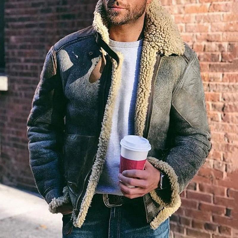 

Men's Down & Parkas Mountainskin Winter Coat FashionSuede Fur Lapel Motorcycle Biker Jacket Warm Thick Fleece Windproof Jackets Male, Khaki