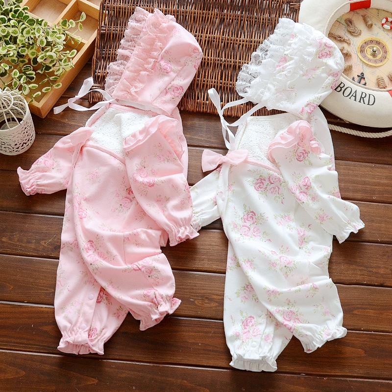 

New spring bodysuit for Newborn baby girls 3 6 9 12 months cotton bodysuit & hat kids outfits holiday daily party baby, As picture show
