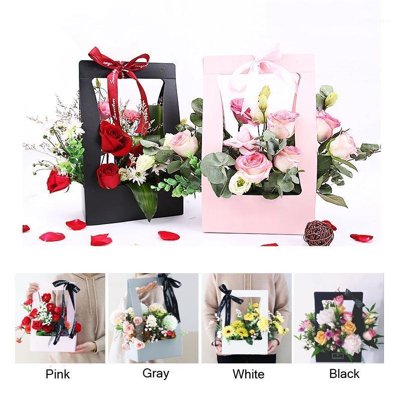 

4PCS Black Kraft Paper Bag Flower Box Handbag Waterproof Bouquet Florist Gift Bags Valentine's Day Rose Boxes Party Decoration1