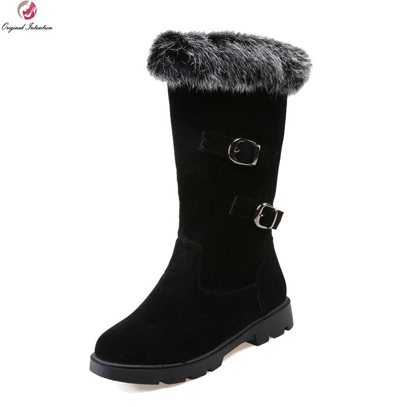 

Original Intention New Fashion Women Snow Boots Elegant Flock Round Toe Black Brown Yellow Green Comfortable Shoes Woman, 9341