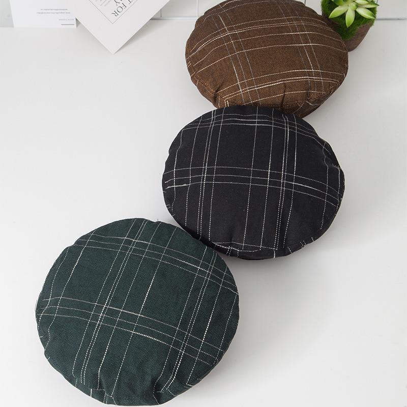 

Berets Women Autumn And Winter All-match Quality Beret Plaid Hat Artist Army Headwear Cap Simple Stripe Lattice, Khaki