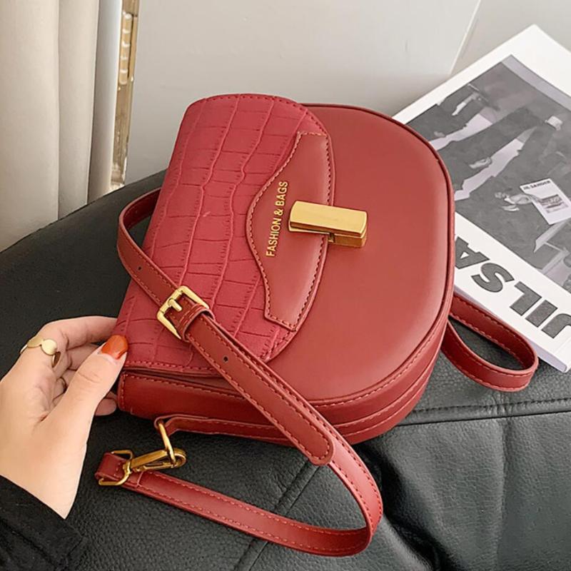 

Stone pattern Small 2021 Fashion New High quality PU Leather Women's Designer Handbag Lock Shoulder Messenger Bag, Black