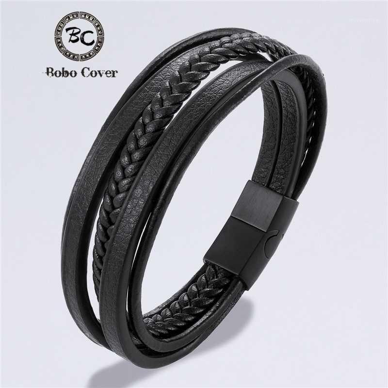 

Vintage Multi-layer Braid Genuine leather Bracelets Men Stainless Steel Buckle Charm Wrap bracelet Women Male Jewelry Wholesale1