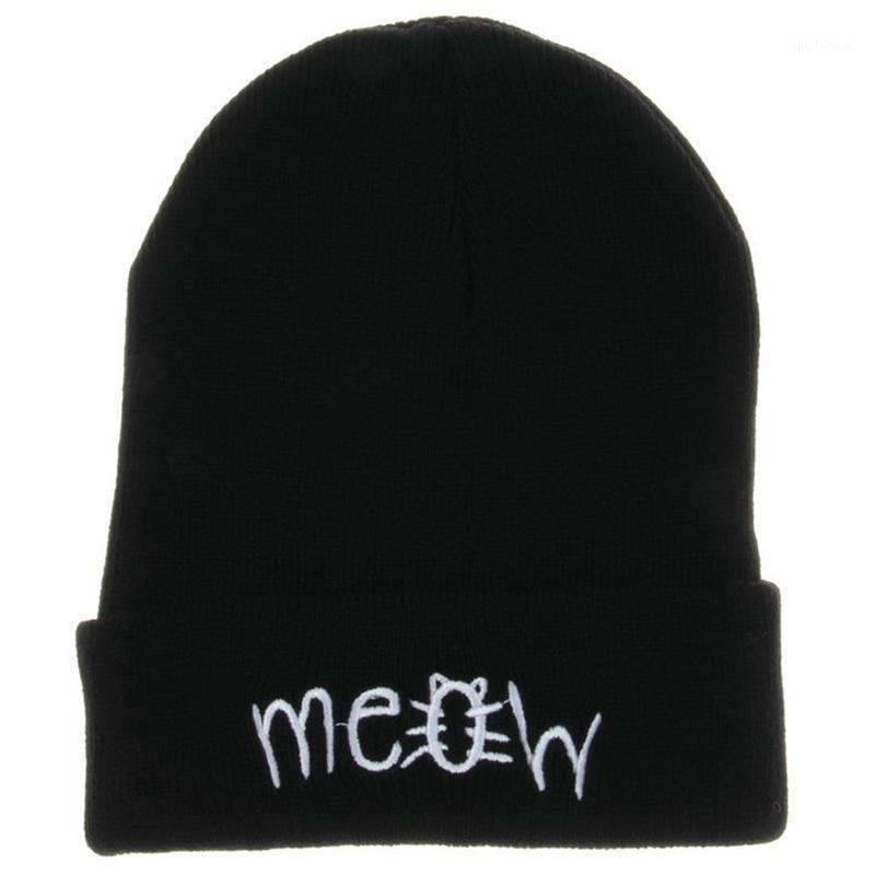 

Fashion Classic Embroidery Meow Winter Hat Men Caps Women's Beanies Warm Hip Hop Bonnet Wool Blends Knitted Hat Female Beanies1, Black