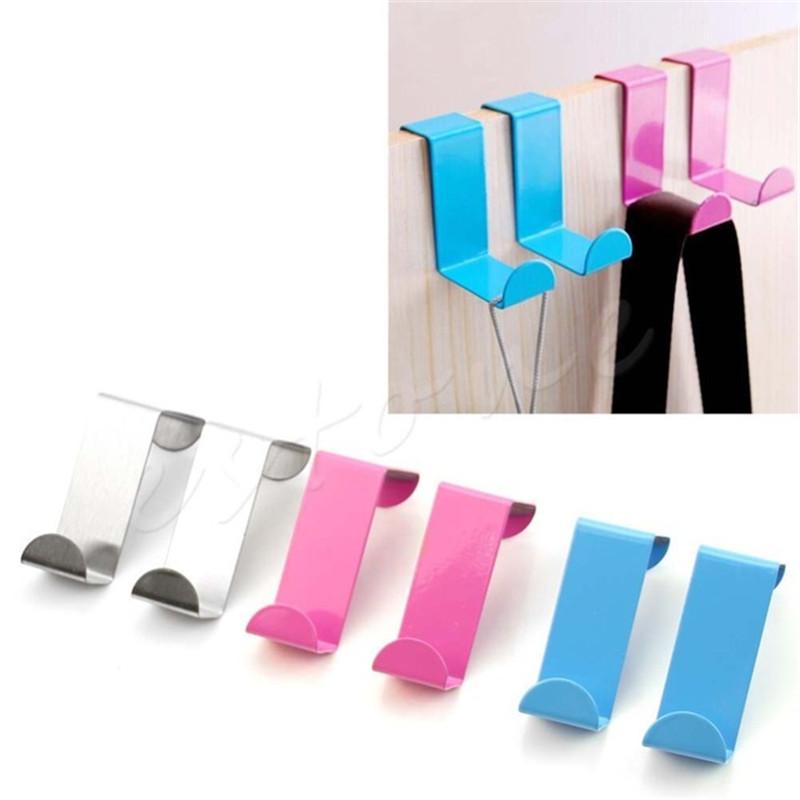 

Creative Stainless Double Hook New Over Wall Door Hook Kitchen Cabinet Clothes Hanger Organizer Holder Clothing Rack 1PC 5ZCF124