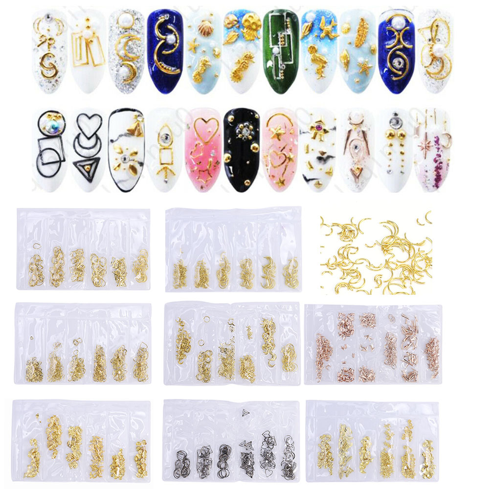 

3D Rhinestone Metal Frame Nail Art Decoration Hollow Gold and Silver Accessorie for UV Gel Nail Designs Rivet Studs Manicure DIY