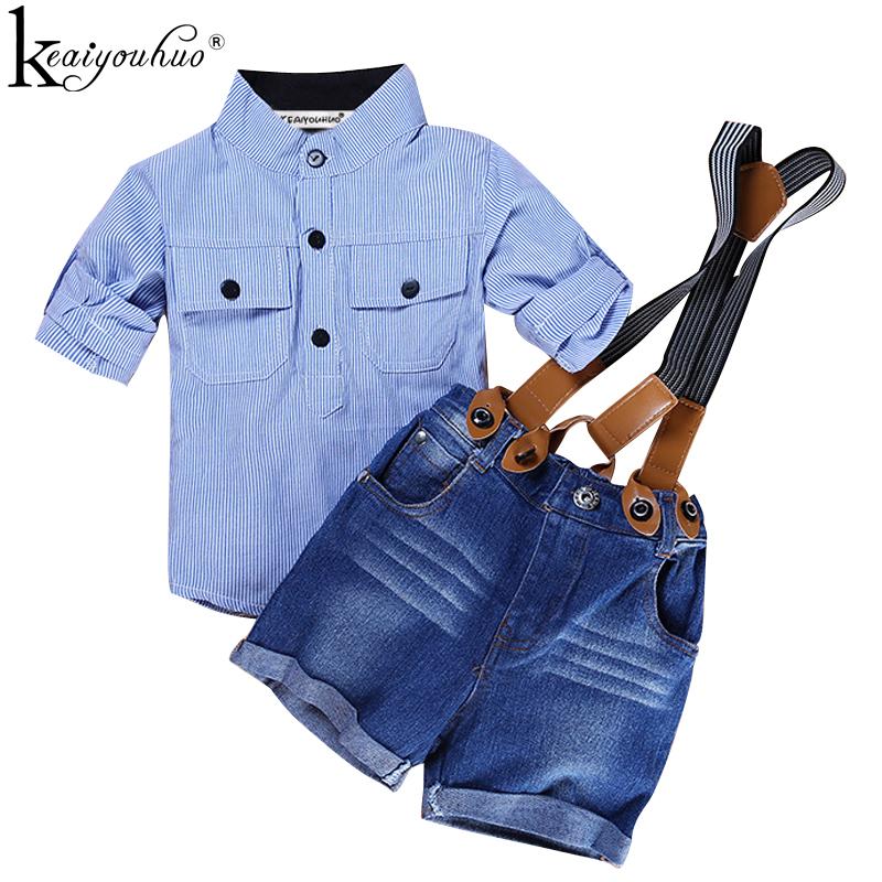 

KEAIYOUHUO Boys Clothes Summer Children Clothing Sets Boys Sport Suits T-shirt Suspender Trousers 2pcs Costume Kids Clothes Sets, Navy blue