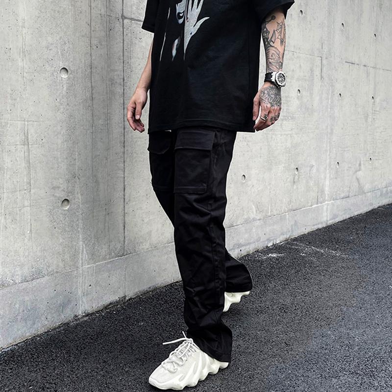 

Men's Pants Back Ankle Zipper Pockets Cargo Mens High Street Drawstring Straight Black Retro Overalls Oversize Loose Casual Trousers