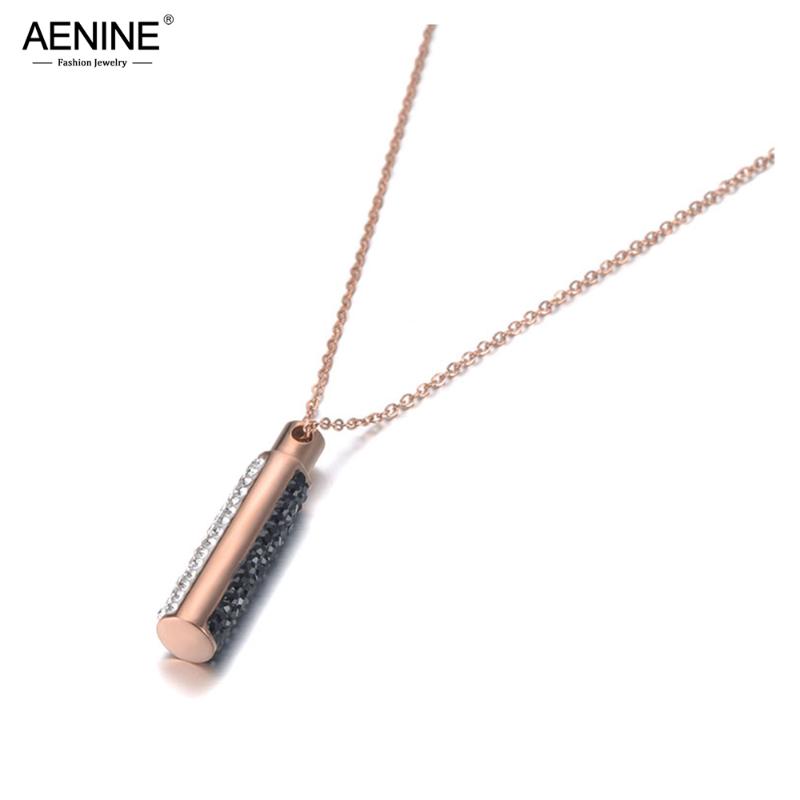 

AENINE Fashion Titanium Steel White/Black CZ Crystal Pendant Jewelry Rose Gold Choker Necklaces For Women Christmas Gift AN19097