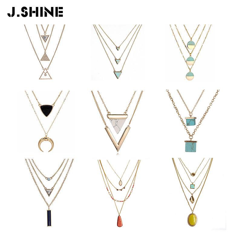 

JShine New Fashion Necklace for Women 2020 Statement Geometric Stone Multi Layer Necklace Gift for Women Triangle Layered Choker