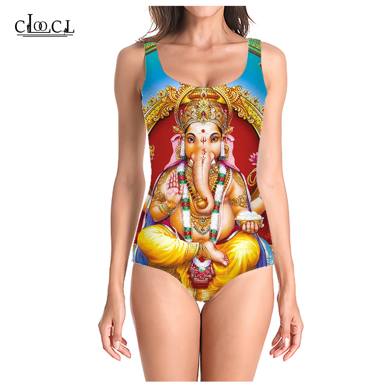 

CLOOCL Summer Popular Hinduism God Lord Ganesha 3D Printed Women Sleeveless Sexy Swimsuit Casual Fashion Swimsuits Beach One Piece Swimwear, Swimsuit 1