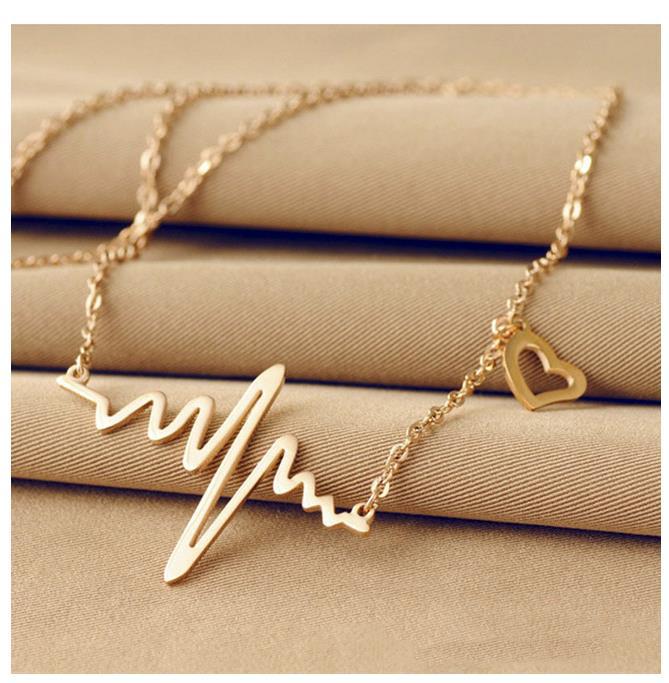 

Fashion Simple Notes ECG Heartbeat Frequency Female Pendant Clavicle Chain Necklace Heart Feel Pendants Sweater Necklace Women