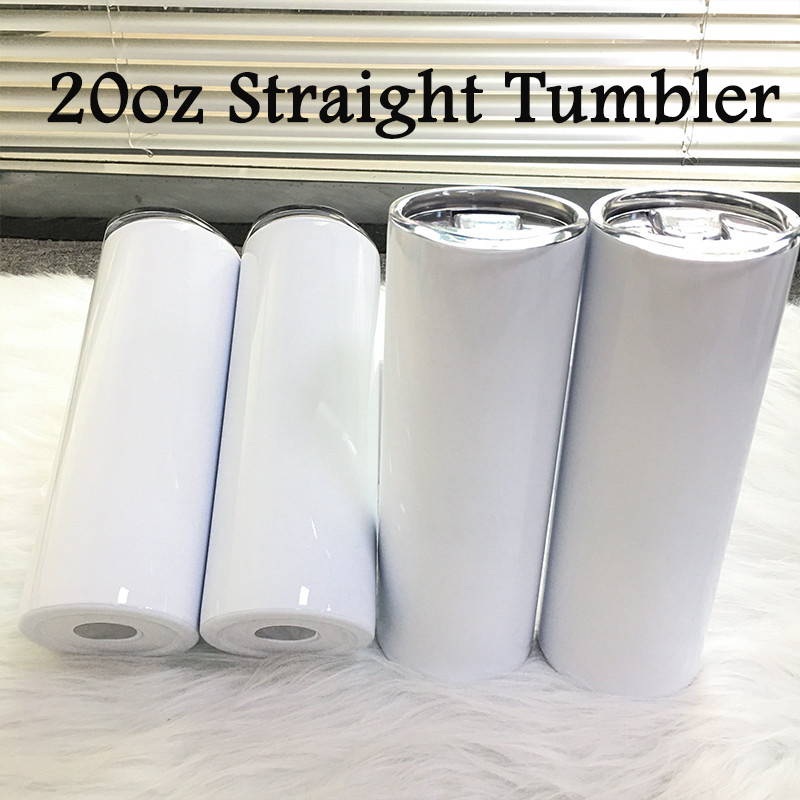 

20oz Blank Sublimation Coating for Heat Transfer Skinny Tumbler Stainless Steel Stright Tumblers DIY Christmas Gift, White