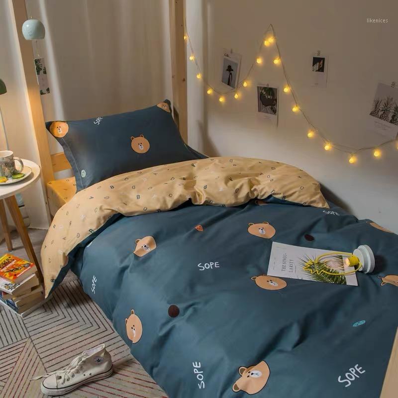 

Pure cotton dormitory bed set of three students upper and lower bedspread sheet cotton single bedroom bedding girl1, White