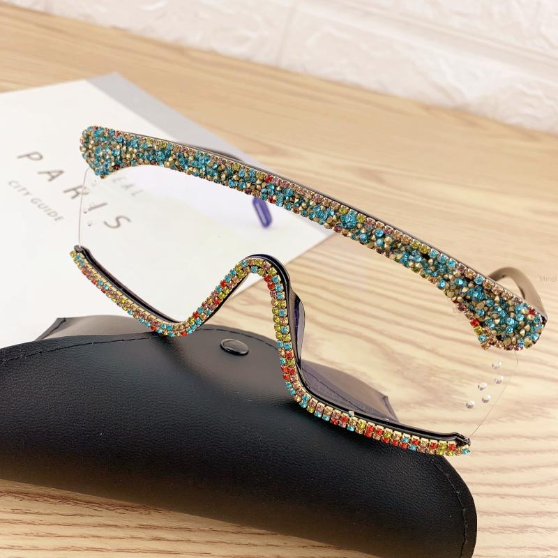 

Sunglasses Rhinestone Oversized Women Men Luxury Big Frame Mask Diamond Eye Protection Black Red Glasses Shade UV400 FML