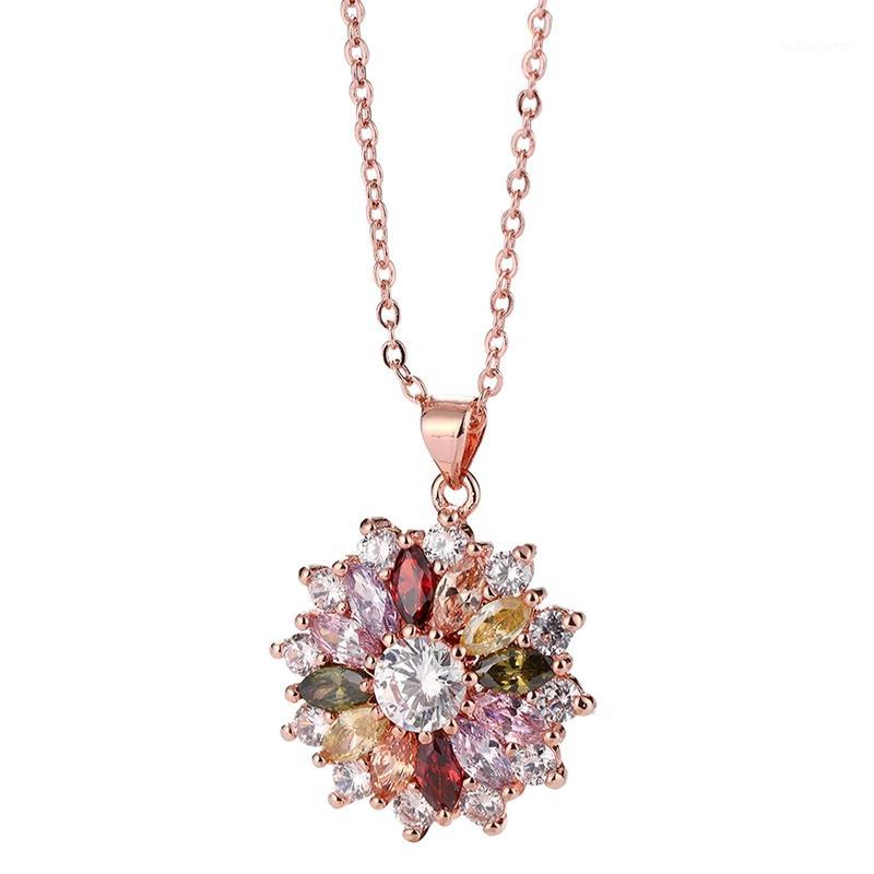 

Fashion Jewelry Crystal Colored Zircon Pendant Round Flower Round Necklace1