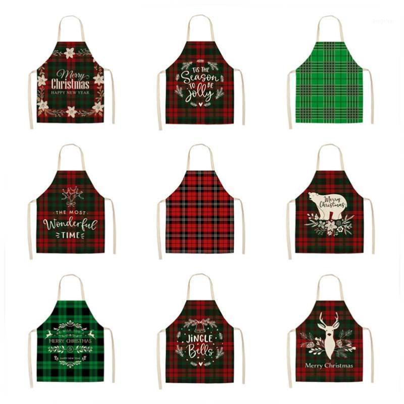 

Christmas print aprons plaid aprons kitchen cotton linen home cooking bakery coffee shop cleaning accessories1
