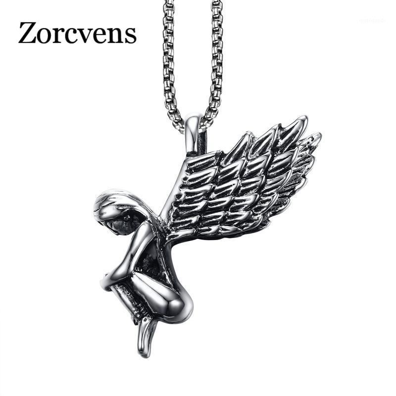 

Modyle Men Necklaces Angel Stainless steel Pendant Choker Fashion Jewelry Unisex Gold-color Silver Color-color Gift1