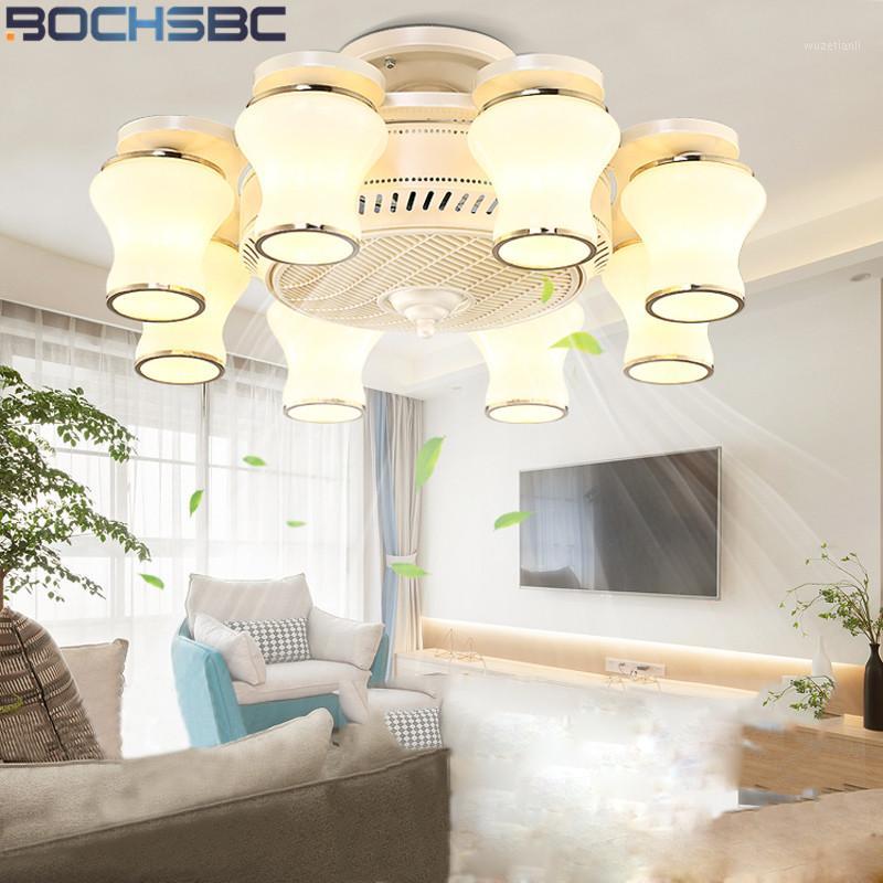 

BOCHSBC Modern LED Ceiling Fan Lights 8 heads Anion White Chandelier Pendant Lamps Dining Room Living Room Bedroom Light Fixture1