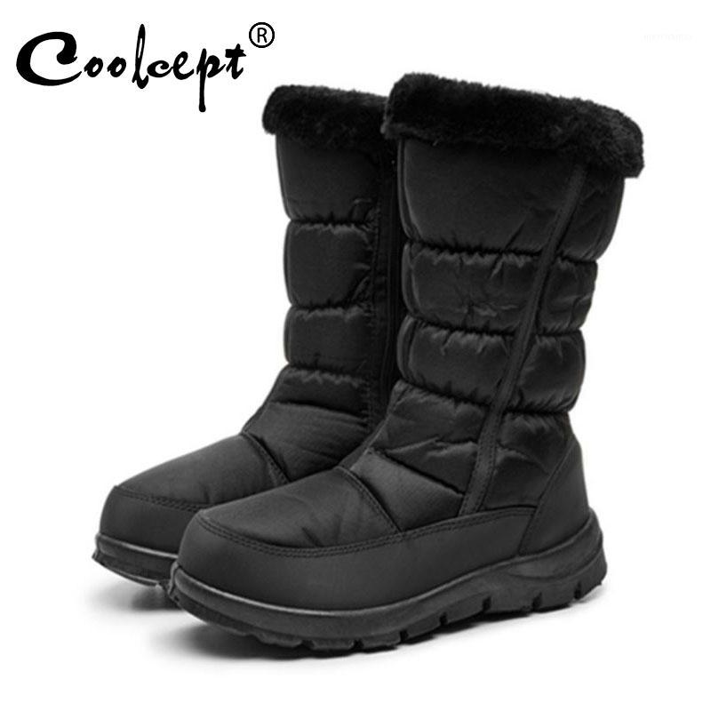 

Coolcept Winter Warm Mid Calf Boots For Women With Plush Fur Snow Boots Outdoor Non-Slip Flats Shoes Women Footwear Size 36-411, Black