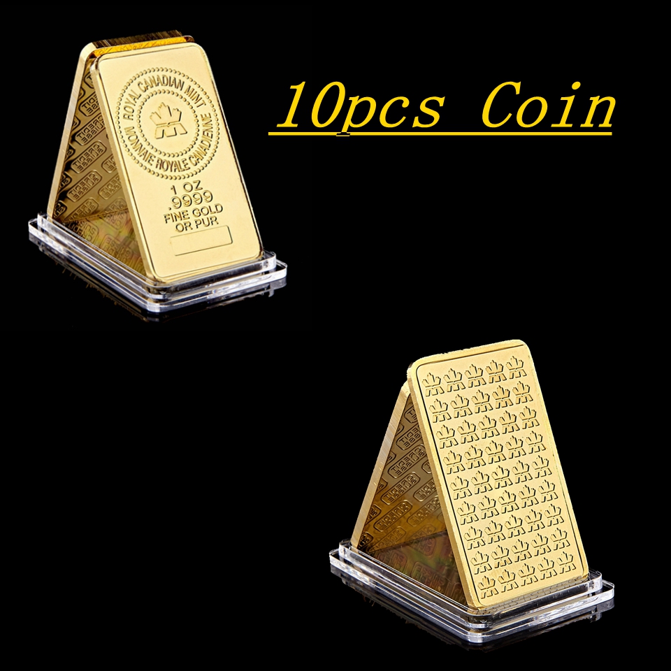 10pcs The Royal Canadian Mint Craft Gold Plated 1OZ .9999 Fine Or Pure Souvenir Bullion Bar-image-608731419