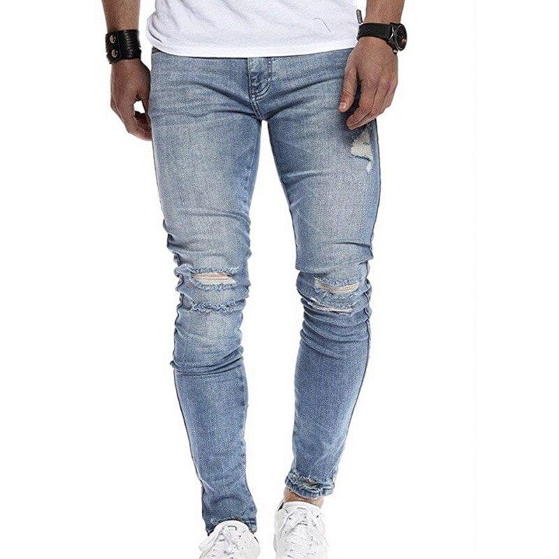 

Pencil Pants Slim Men Trousers Casual Skinny Jeans Men Gothic Denim Pants Jeans Ripped Mens Summer Hole Trousers Cowboys, Blue