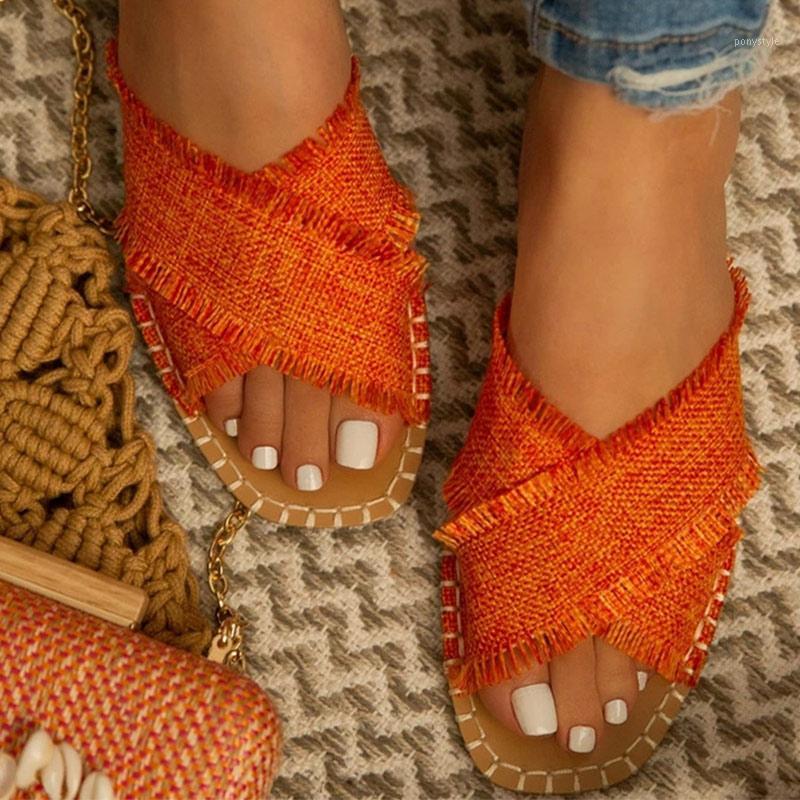 

Women's Flat Slippers Summer Shoes Crossing Fabric Sewing Beach Slides Female Slippers Non Slip Casual Fashion Shoe 2020 New Hot1, White