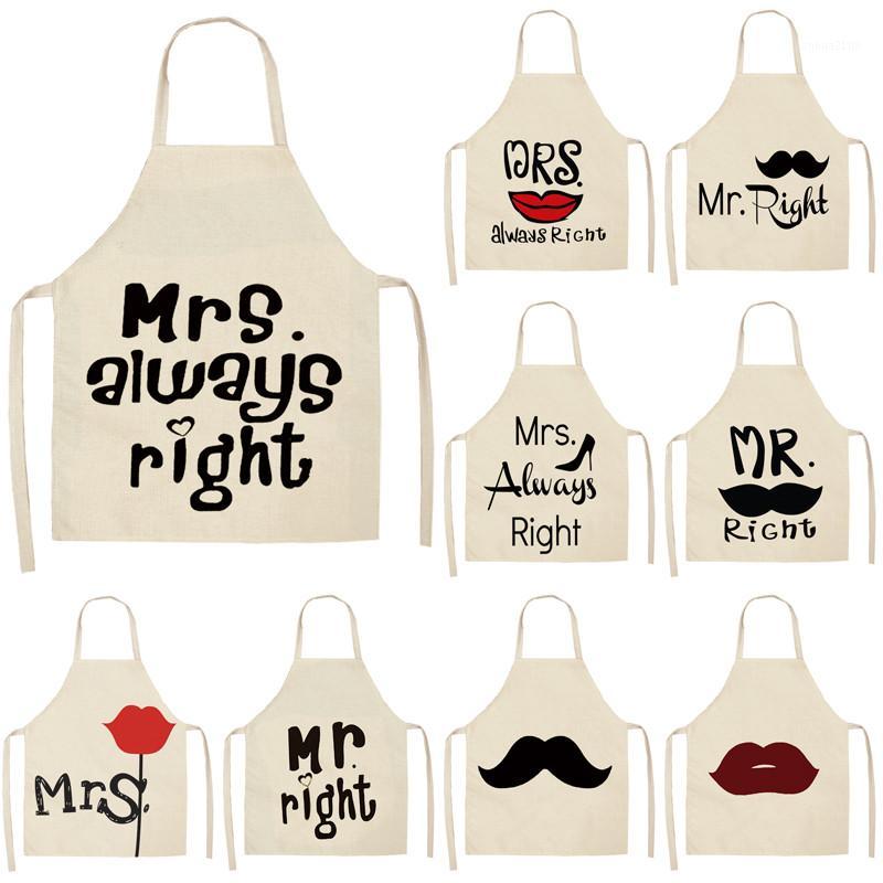 

1Pcs Mr Mrs Couples Kitchen Aprons Unisex Dinner Party Cooking Bibs Cotton Linen Funny Pinafore Cleaning Tools 53*65cm1