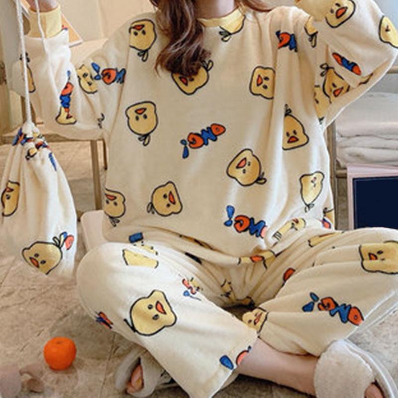 

Pajamas Set Women Plush Warm Sexy Autumn Winter Thick Pyjamas Flannel Home Spring Cartoon Student Sleepwear 2Piece/Set Big Size, Color 3