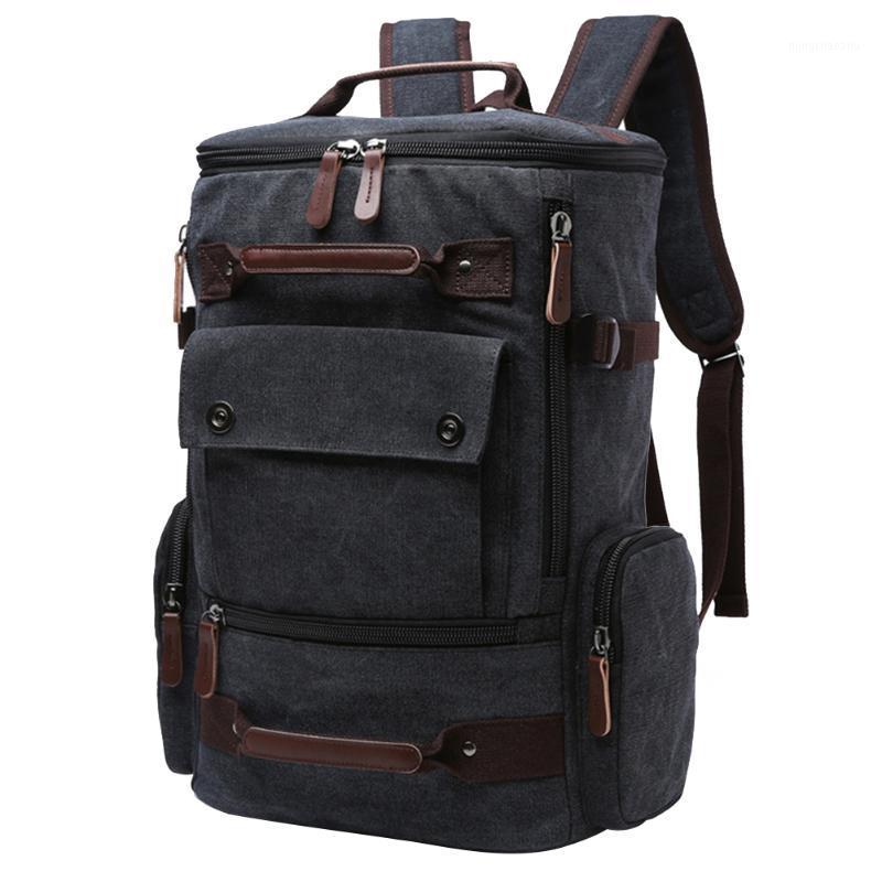 

Men Multi Pocket Camping Large Capacity Canvas Students Laptop Top Handle Casual With Button Backpack Solid Travel School Bag1, Blue