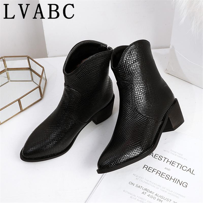 

Snake boots printing Pu Western Ankle Boots Women Thick heel Booties Female Pointed Toe Shoes Ladies Zip Shoes Winter Big1, Black